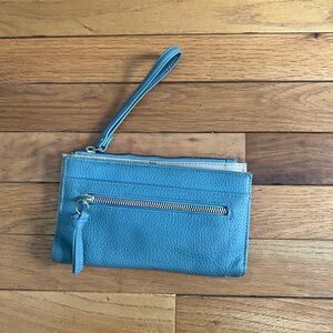 Chic Blue Leather Wristlet